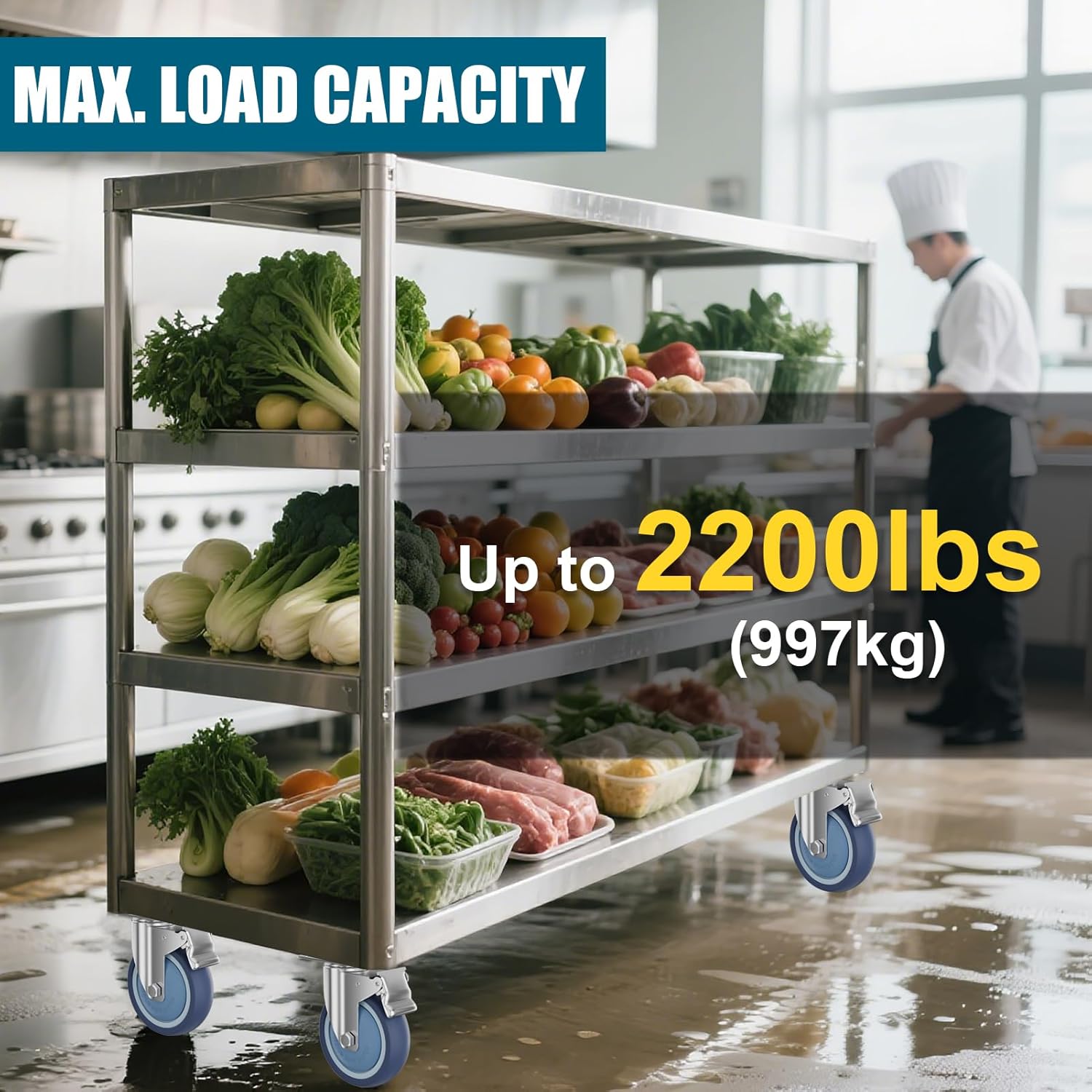 5" Inch Stainless Steel Caster Wheels Maintenance-Free SUS 304 Washable Heavy Duty Casters Total Lock Brake Anti-Corrosion Waterproof Caster Wheels for Restaurants, Labs, Hospitals-2 Packs