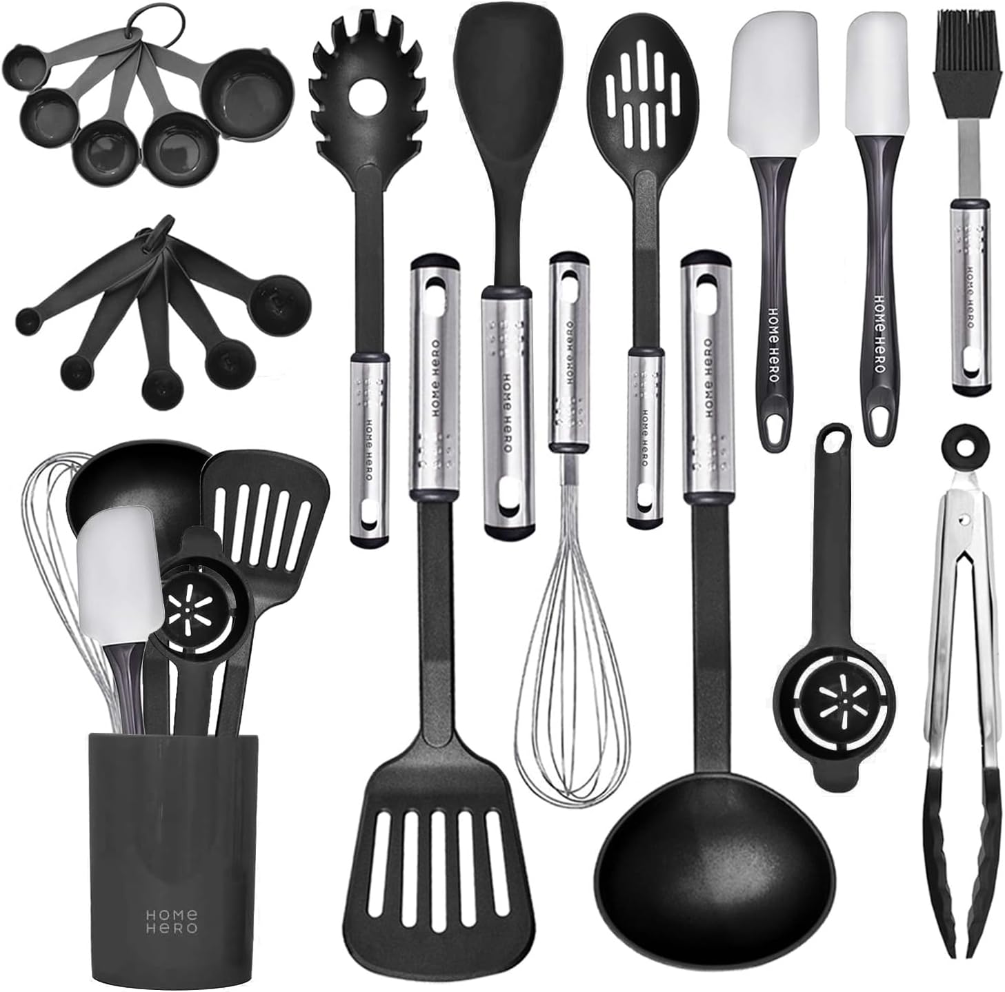 44 Pcs Silicone Kitchen Utensils Set, Non-Stick Silicone Cooking Utensils Set with Spatula, Wooden Handle Spatula, Silicone Kitchen Gadgets Utensil Set (44 Pcs - Gray)