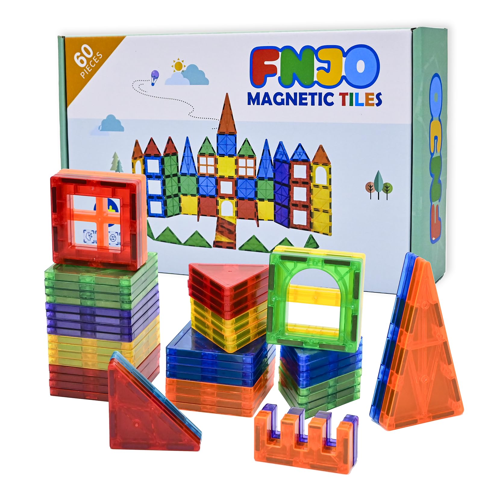 FNJO Magnetic Tiles, 60PCS Magnet Building Blocks STEM Toy for Kids view 5