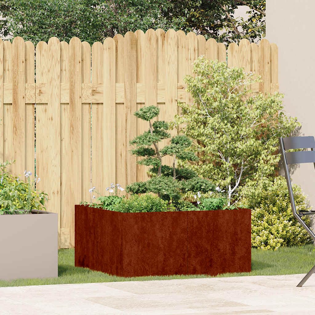 Macetero de acero resistente a la intemperie con patillas de apoyo, jardinera oxidada de 80 x 80 x 40 cm para jardín, balcón y terraza
