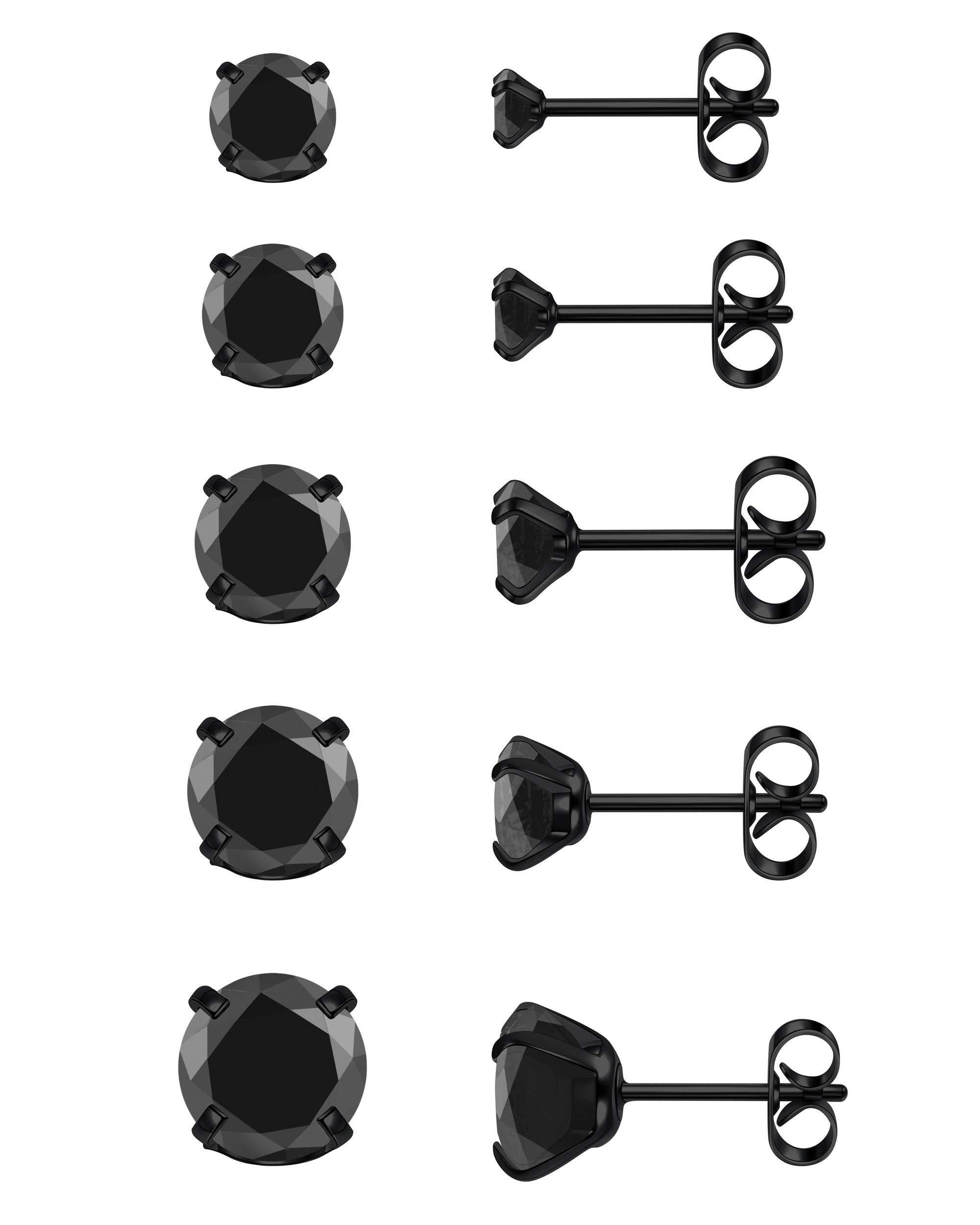 Hypoallergenic Stainless Steel Stud Earrings Round Cubic Zirconia CZ Earring Set for Women Men 3mm-8mm-image-46