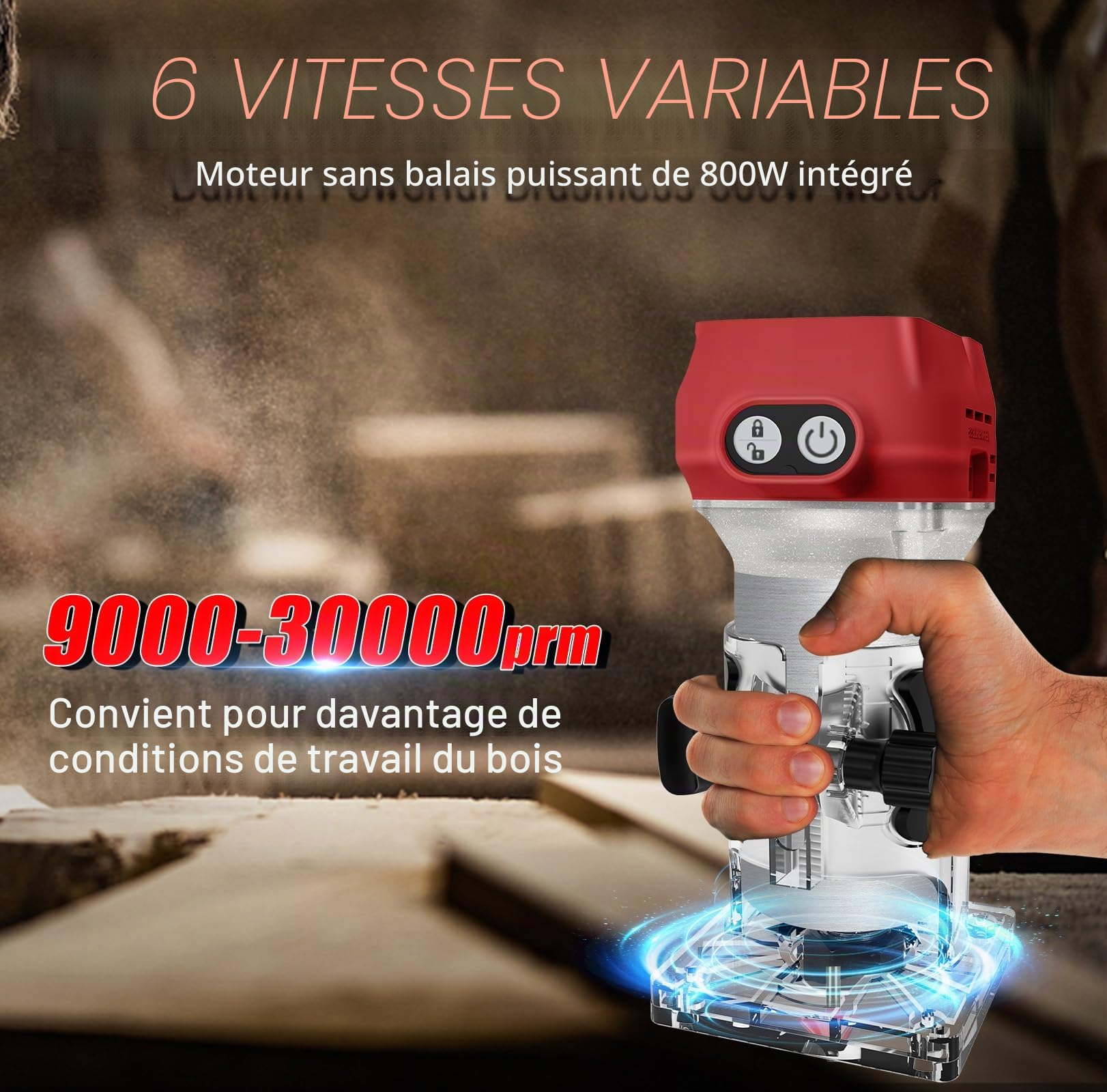 WingFly Affleureuse Défonceuse, Affleureuse Sans Fil pour Milwaukee M18 18V, Brushless Affleureuse Paume Compacte Pour Travail du Bois, avec 15 Fraises à Défoncer