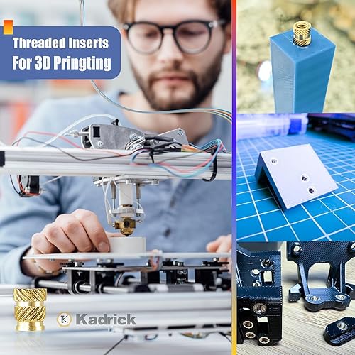 Miniatura 45 de Kadrick Kit surtido de 420 piezas de insertos roscados M3 M4 M5 para componentes de impresión 3D, tuercas moleteadas de latón métrico, inserción por