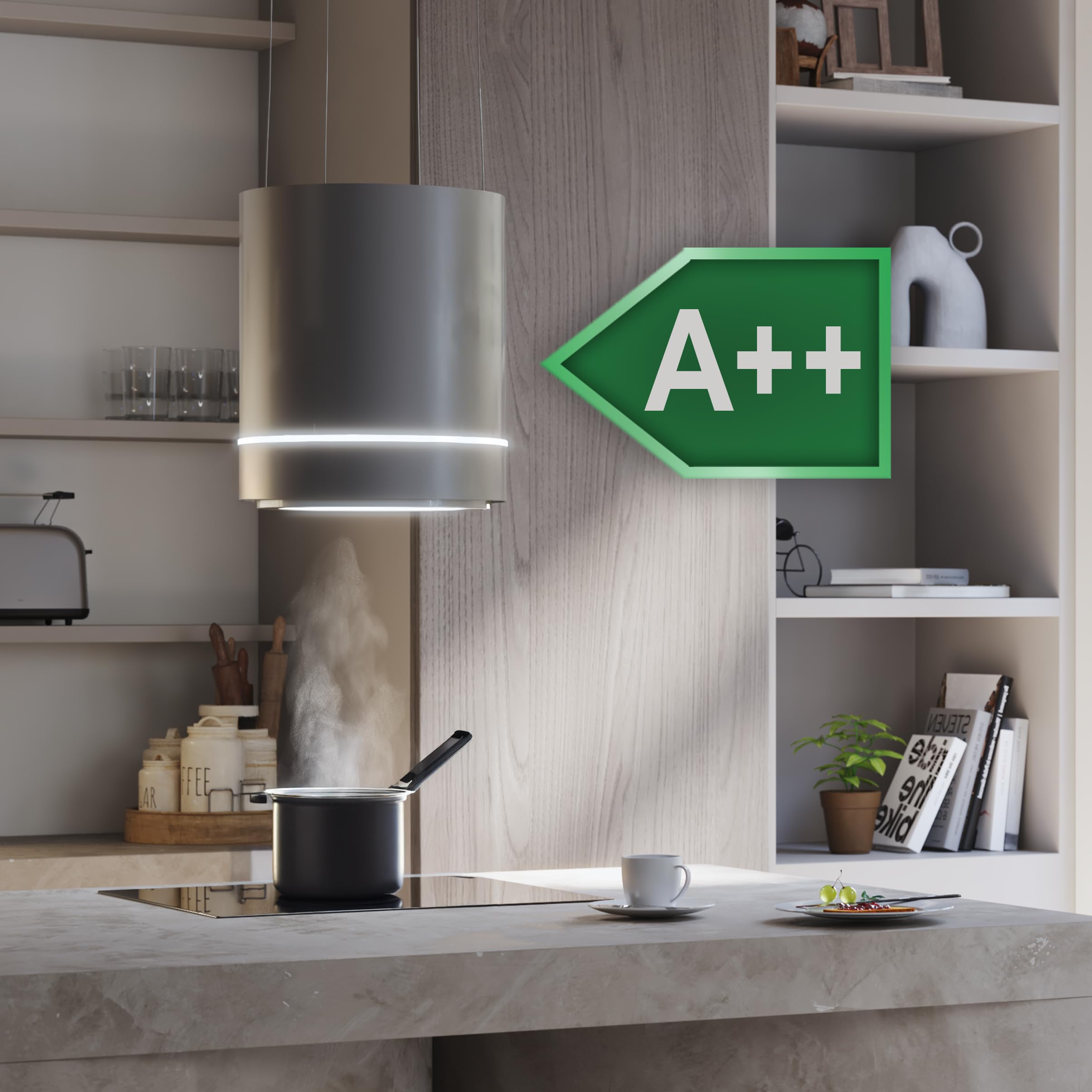 Cecotec Bolero Flux Cre Insel-Dunstabzugshaube 44 cm Edelstahloptik 800 m³/h 210 W A++