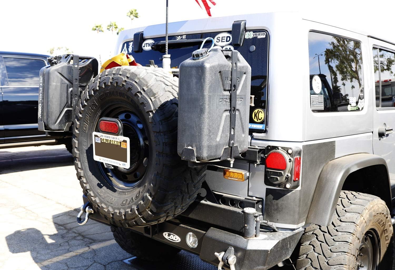 iJDMTOY Rear Spare Tire Mount License Plate Relocator Bracket w/ 12-SMD LED License Plate Light Compatible With Jeep 2007-2017 Wrangler JK