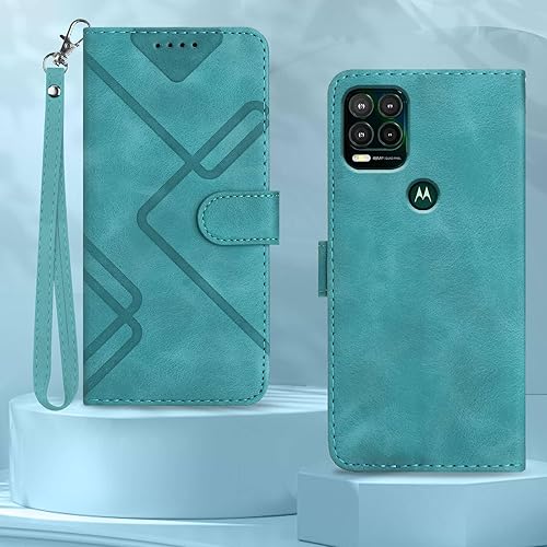 Miniatura 5 de Funda para teléfono Moto G Stylus 5G 2021, tarjetero de cuero, correa de muñeca, cierre magnético, a prueba de golpes, funda con tapa con patrón