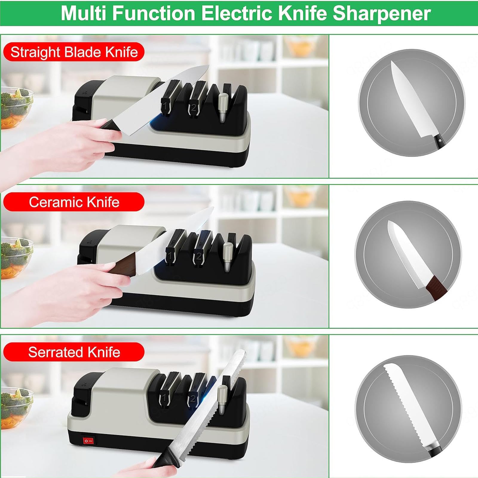 Affilacoltelli Elettrico, 4 in 1 Arrota Coltelli, Con Abrasivi Diamantati Al 100% E Guide Angolari Di Precisione Arrota Coltelli Professionale,Silver