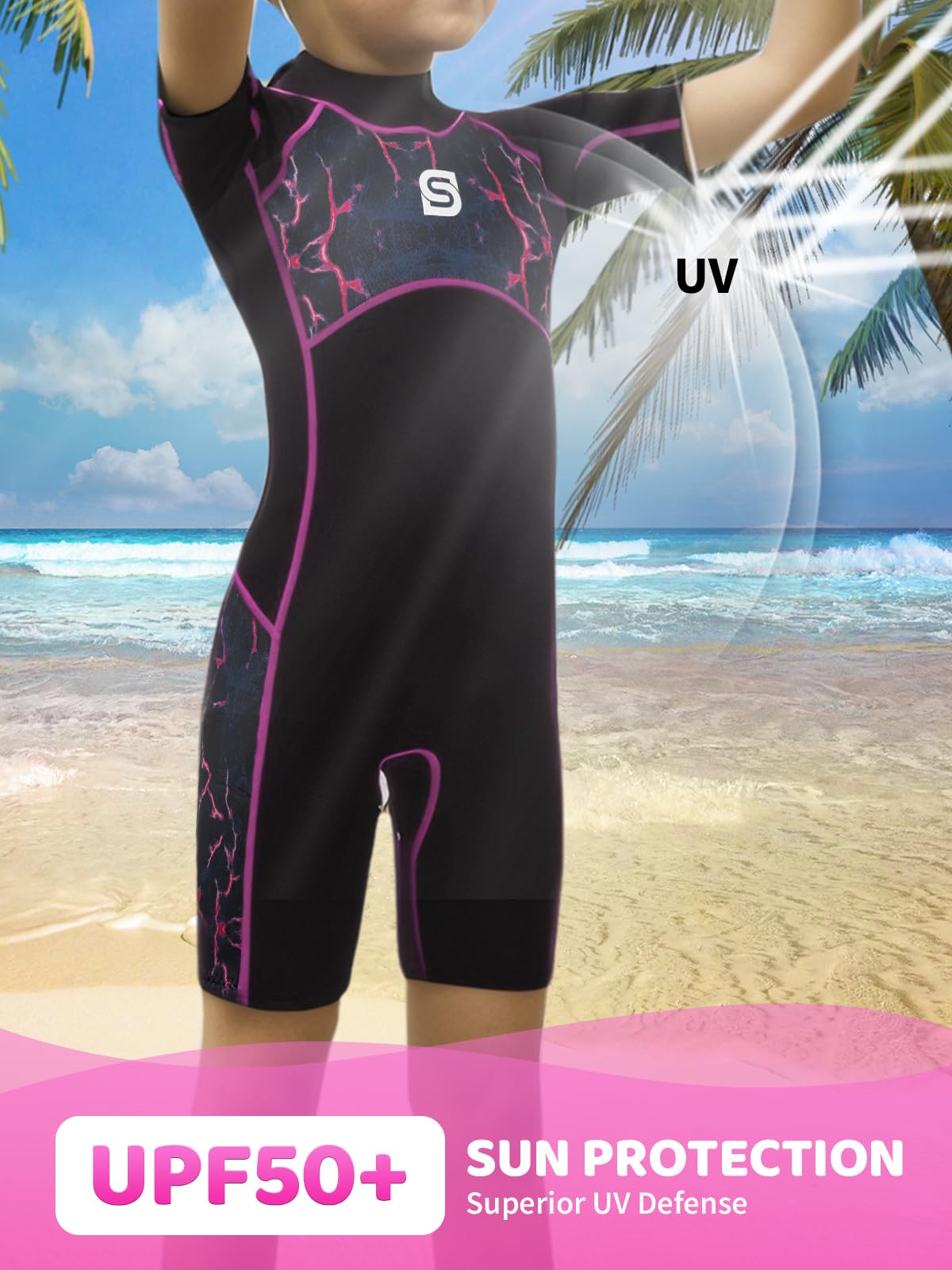 Traje de Neopreno 2,5 mm para Niño Niña, Protección Solar Térmico Neopreno Surf Traje Baño con Cremallera Trasera para Snorkel, Buceo y Qtras Actividades Acuáticas