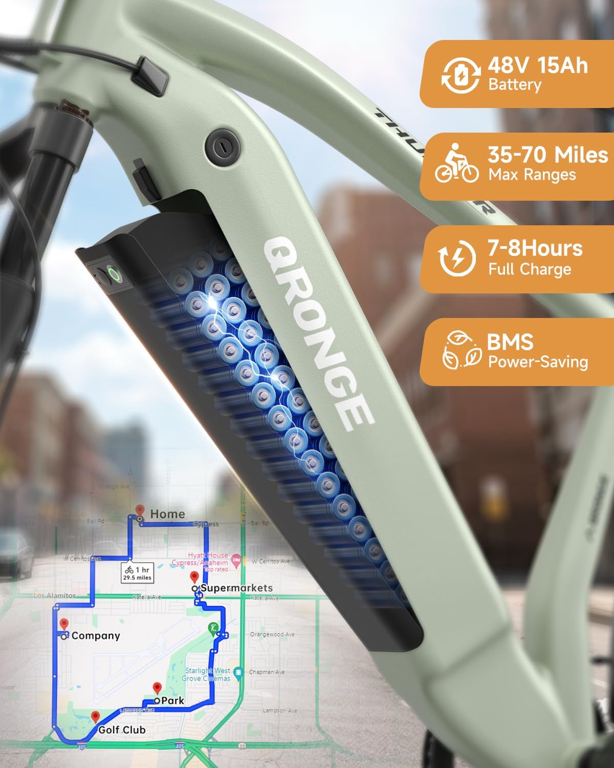 QRONGE Electric Bike for Adults 1800W Peak, 26" Fat Tire Ebike, Adult Electric Bicycles, 28MPH(PAS Mode) Electric Mountain E Bike, Up to 70 Miles, 7 Speed, Rear Rack, Fenders