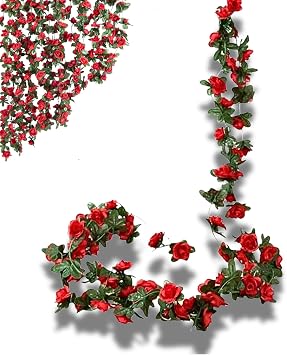 Artificial Peony Flower Garland, Red Silk Hanging Vines, Wedding Arch Wall Backdrop Party Decor