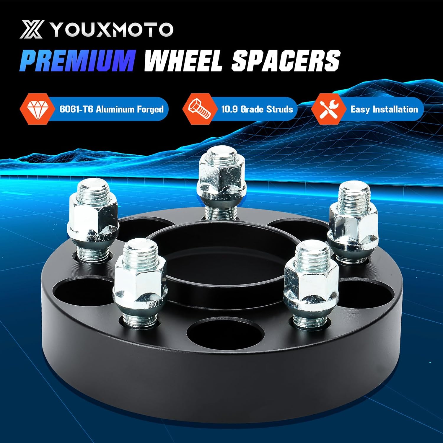 Youxmoto 4PCS 5x4.5 1'' Wheel Spacers Fit for Ford Explorer 2020-2023, Mustang 2015-2023, GT 2017-2020, Fit for Lincoln Aviator 2020-2023, 5x114.3mm Wheel Adapters 70.5mm Hub Bore with M14x1.5 Studs