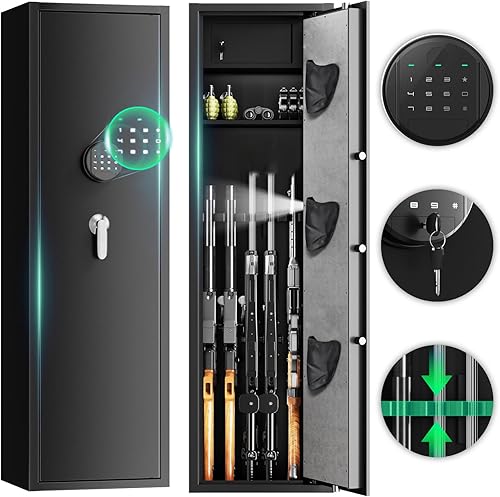 QIRANUI Armario seguro para 5 pistolas para el hogar, rifle y pistolas, bloqueo seguro grande de 57 pulgadas, acceso rápido, caja fuerte resistente