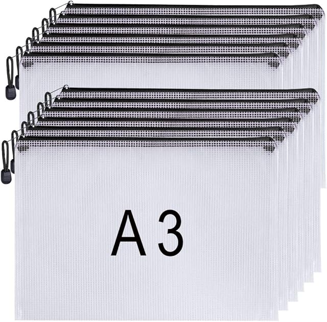Plastic Wallets A3 Folder A3 Zip Wallets Large Ziplock Bags Zipper Bags Plastic Document Folders, Black(12PCS )