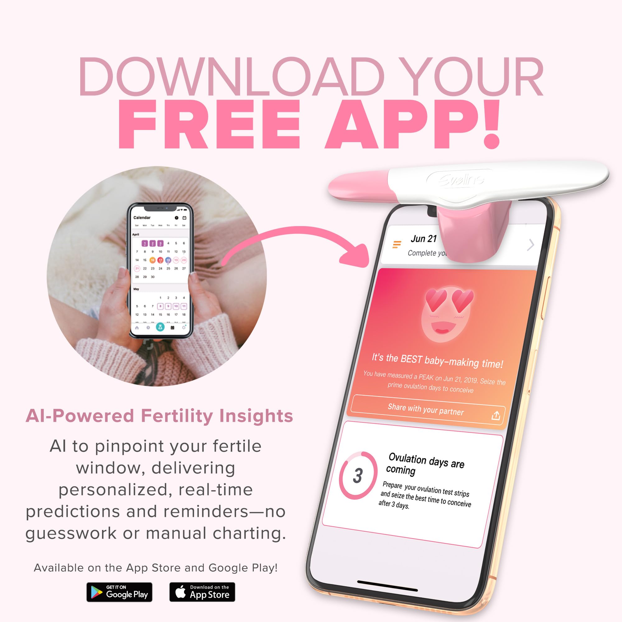 Lot de 5 bandelettes de test d'ovulation intelligentes avec application numérique de surveillance de la fertilité – Kit de prédicteur d'ovulation le plus facile pour femme, certifié FDA pour une