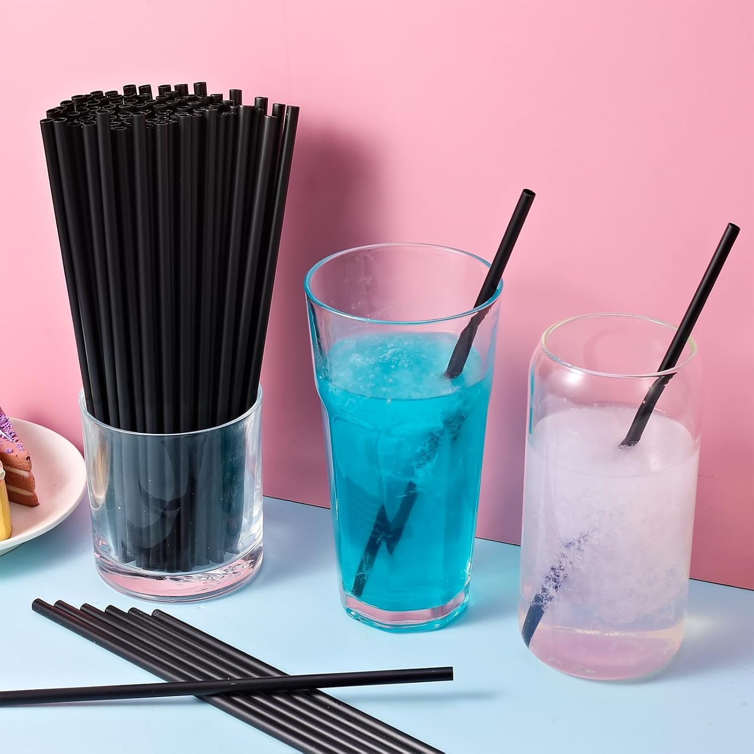 [100 Pcs] 8.26 Inches Black Plastic Straws - Disposable Straws Sturdy PP Based Drinking Straws for Cocktails, Whiskey Bar Club, Iced Coffee, Juice, Kitchen, Party, Birthday, Lemonade, Soda
