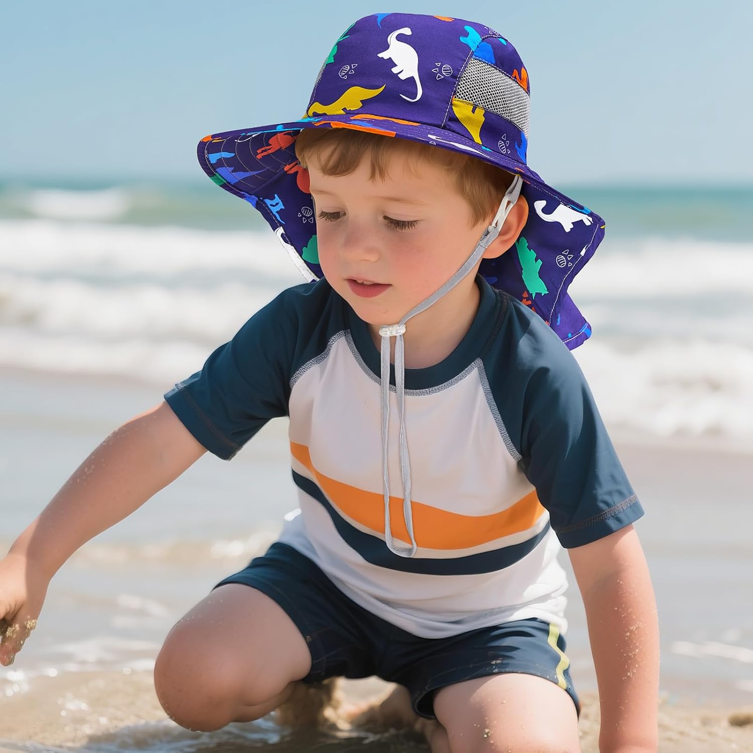 Kids Sun Hat UV Protection Summer Beach Play Hats Wide Brim Neck Flap for Girls Boys - Image 2