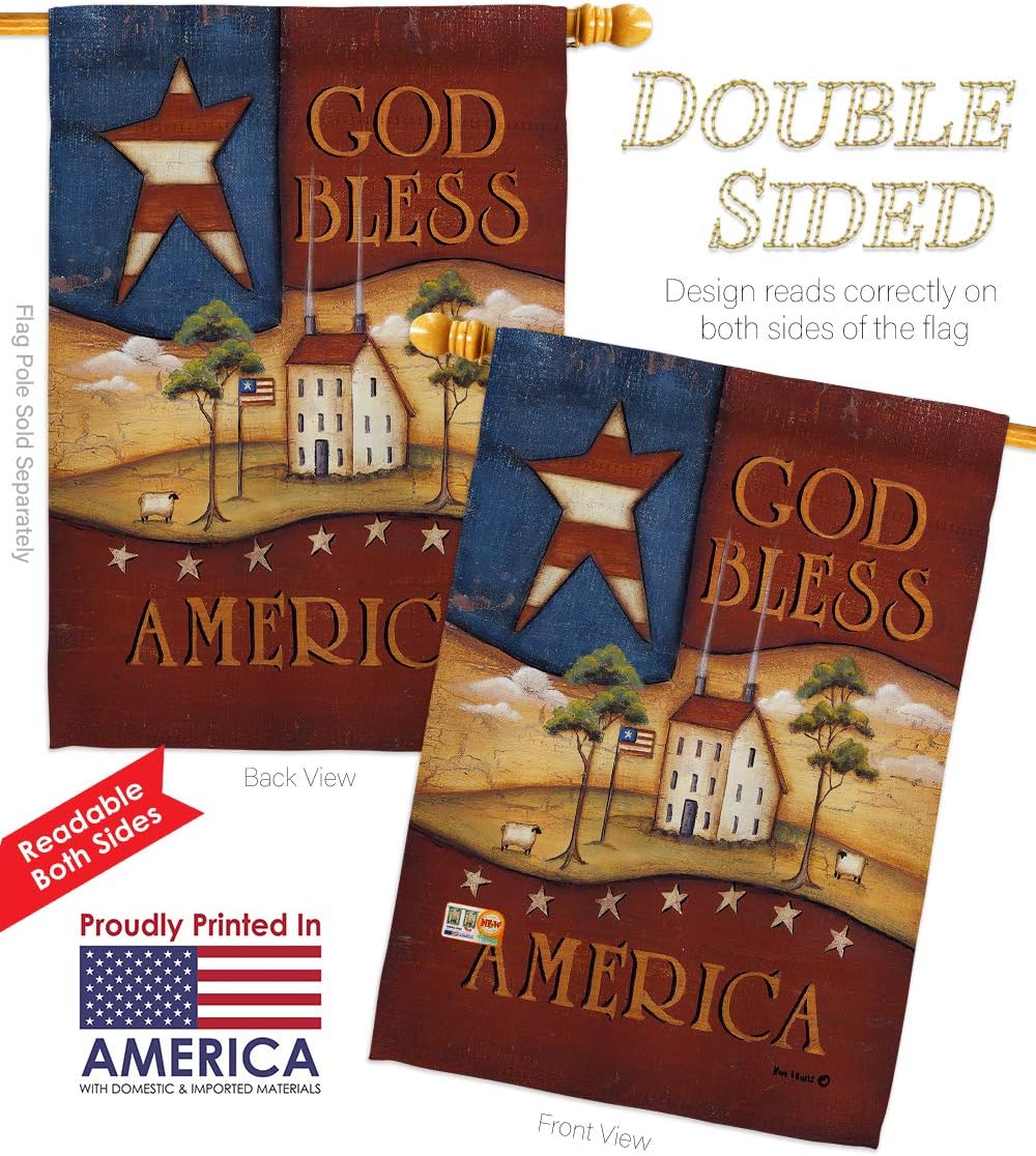 Breeze Decor H111090 God Bless America Americana Patriotic Decorative Vertical House Flag, 28" x 40", Multicolor