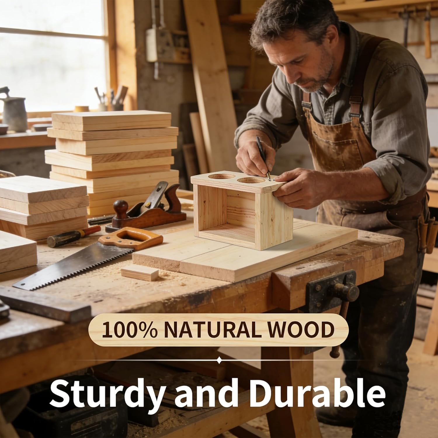 Extra Large Size Squirrel Feeders for Outside, One-Piece Carbonized Squirrel Feeder Chipmunk House, Funny Squirrel Feeder with Water Feeder, Durable Wooden Chipmunk House Box for Corn Peanuts