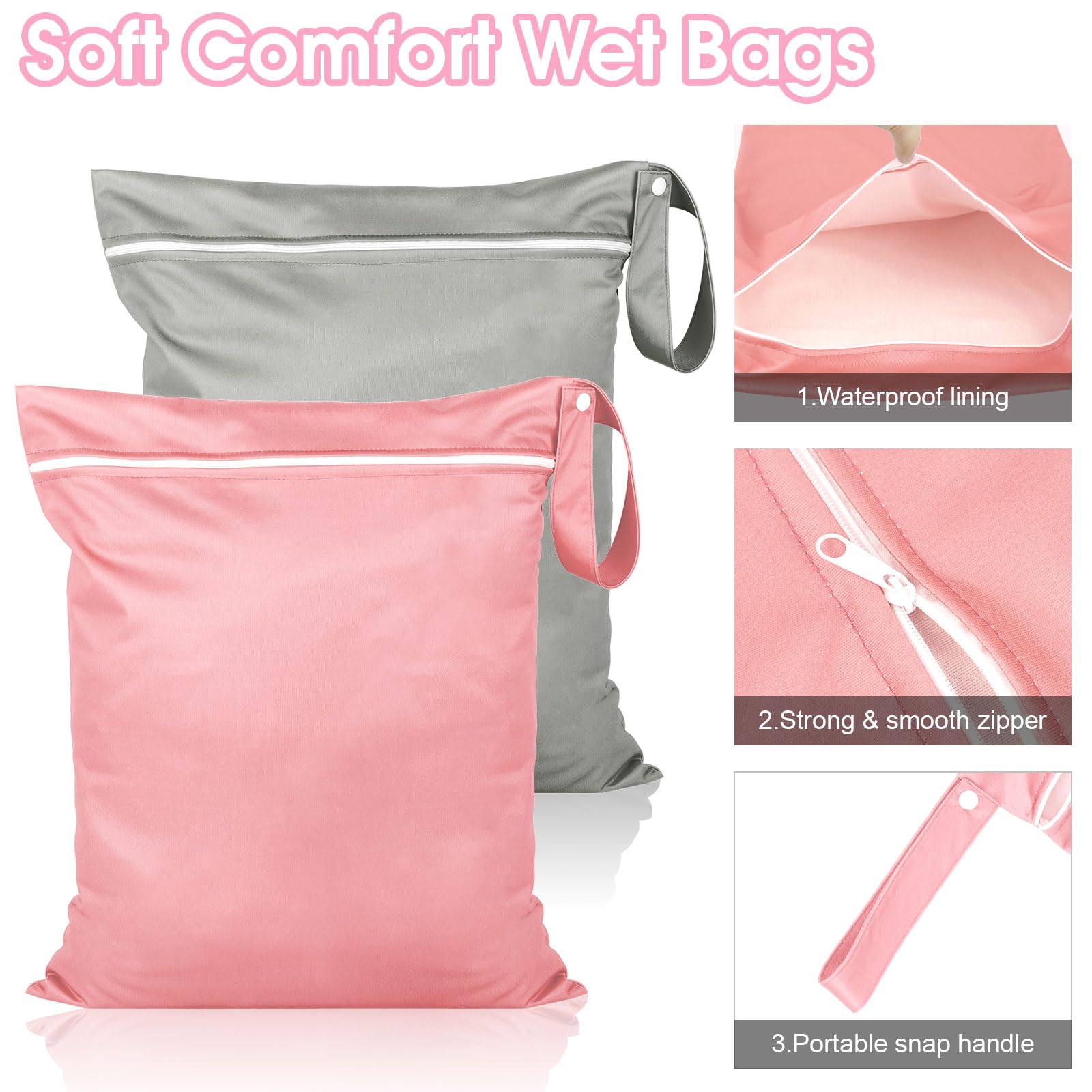Torba impermeabile per nuoto 36x30 cm con chiusura lampo grigio rosa
