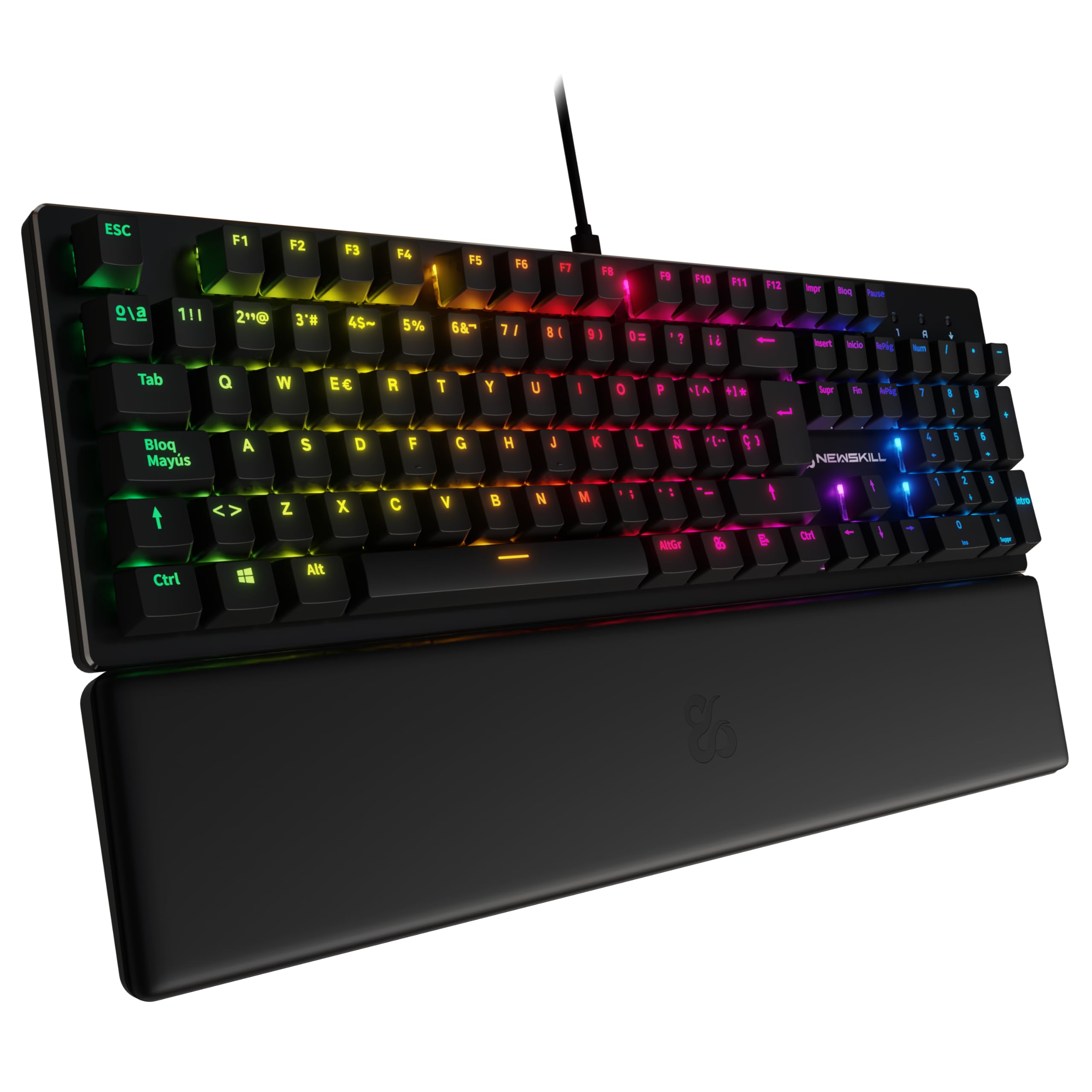 NEWSKILL Serike V2 Teclado mecánico Full Layout RGB con switches Hot-Swap lineales, Estructura metálica y reposamuñecas magnético español Negro