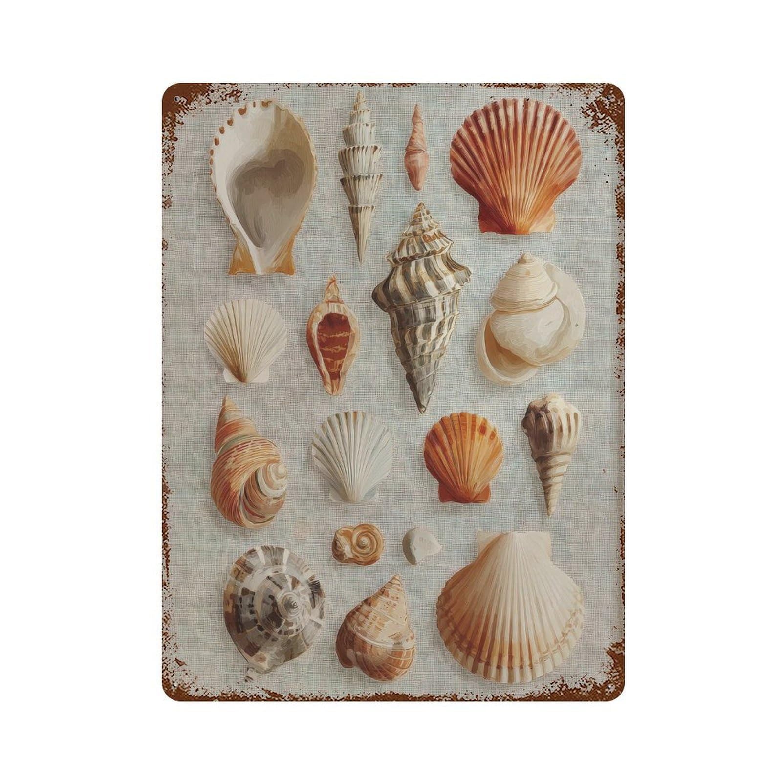 xiaoxiaoshen Seashell Collection. Realistic Coastal Wall Decor Art Metal Tin Poster Modern Home Decor Art Home Bar Shop Decorations Vintage Sign 40x30cm