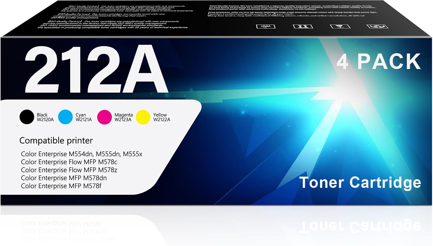 212A Toner Cartridges 4 Pack (with Chip) Replacement for HP 212A W2120A Work with Color Enterprise M555dn M554dn M555x Flow MFP M578c M578z MFP M578dn M578f Printer