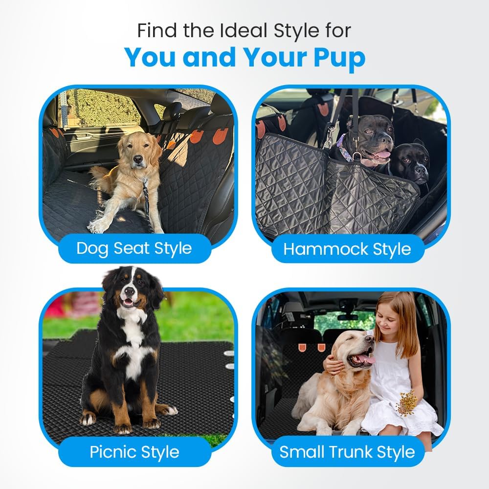 PAWPYSTUFF Backseat Extender for Dogs - Waterproof, Supports 350 lbs, Hard Bottom Dog Hammock for Cars, SUVs & Trucks | Scratch-Proof Dog Seat Cover, Non-Slip Pet Seat Protector with Safety Belt