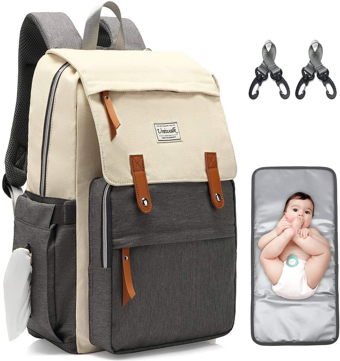 Diaper Bag Backpack, Multifunction Waterproof Travel Maternity Baby Care Changing Bags, Stylish Nappy Bags for Mom & Dad with Insulated Pockets, Girls/Boy Changing Pad, Large Capacity, Beige&Gray