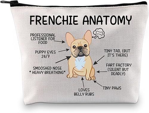 XYANFA Frenchie Anatomy - Bolsa de maquillaje para perros franceses, regalo para amantes de los perros franceses, bolsa de cosméticos para perros