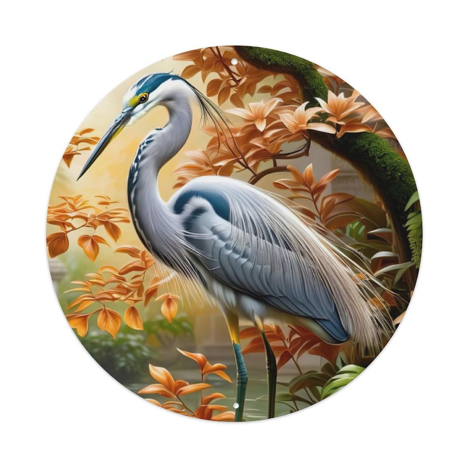 Animal Artwork Heron Under The Tree Metal Tin Sign