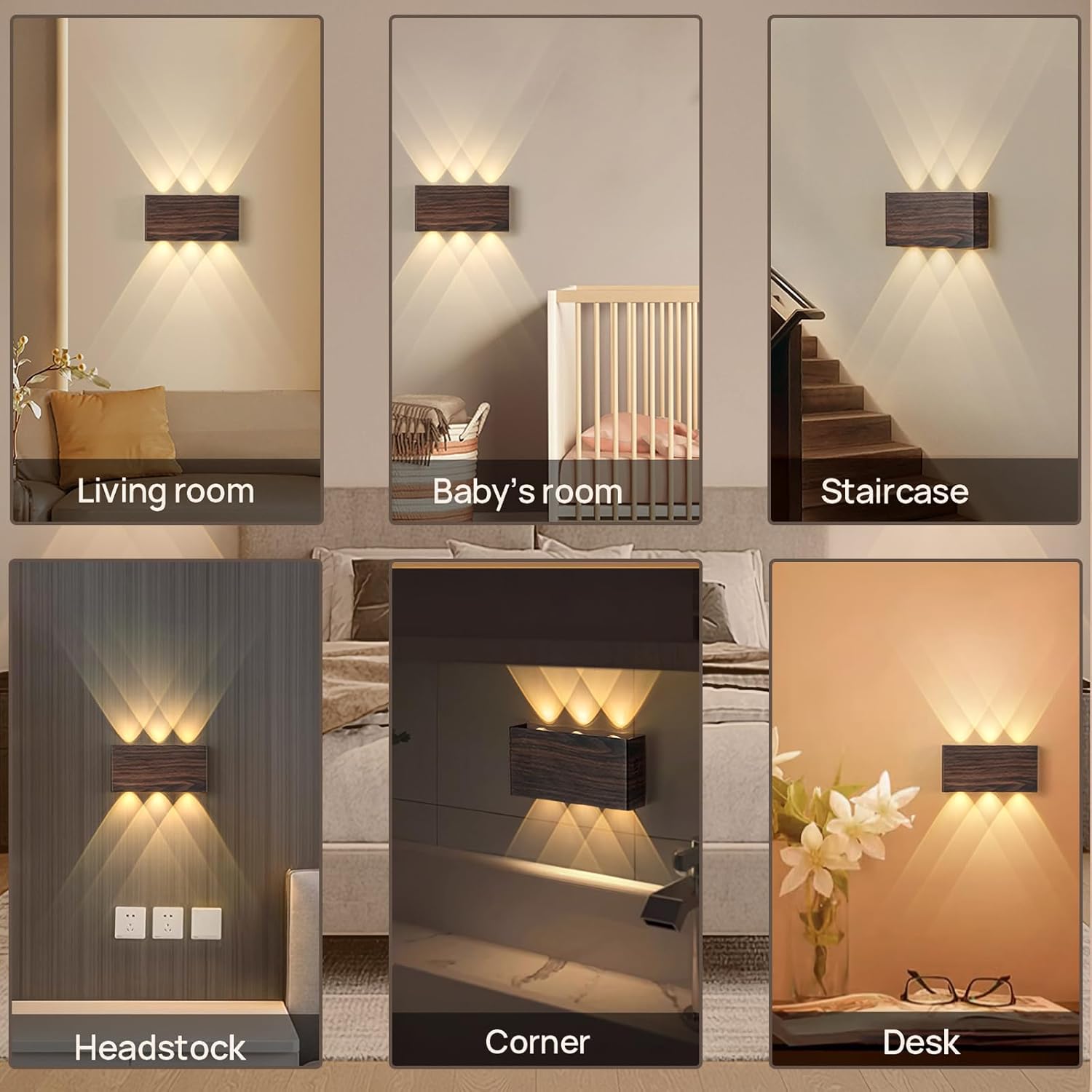 2 Pcs LED Magnetic Wall Sconce Lights,5000mAh Wireless Bedside Wall Light USB Rechargeable Reading Wall Lamp,3 Lighting Colors And Dimmable Battery Operated Wall Sconces (Walnut color, 2 pcs)