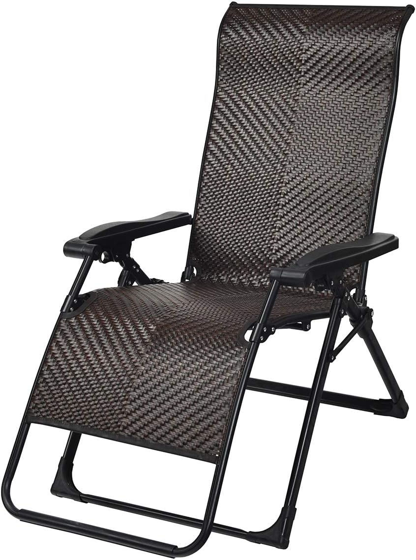 Tangkula Rattan Zero Gravity Chair, Outdoor Adjustable Folding Lounge Chair with Widened Armrest & Locking System, Heavy Duty Wicker Chaise Folding Recliner for Pool, Patio, Beach, Yard (1)