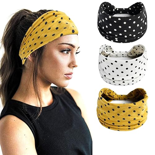 Wide Boho Headbands for Women Vintage Retro Polka Dots Fashion
