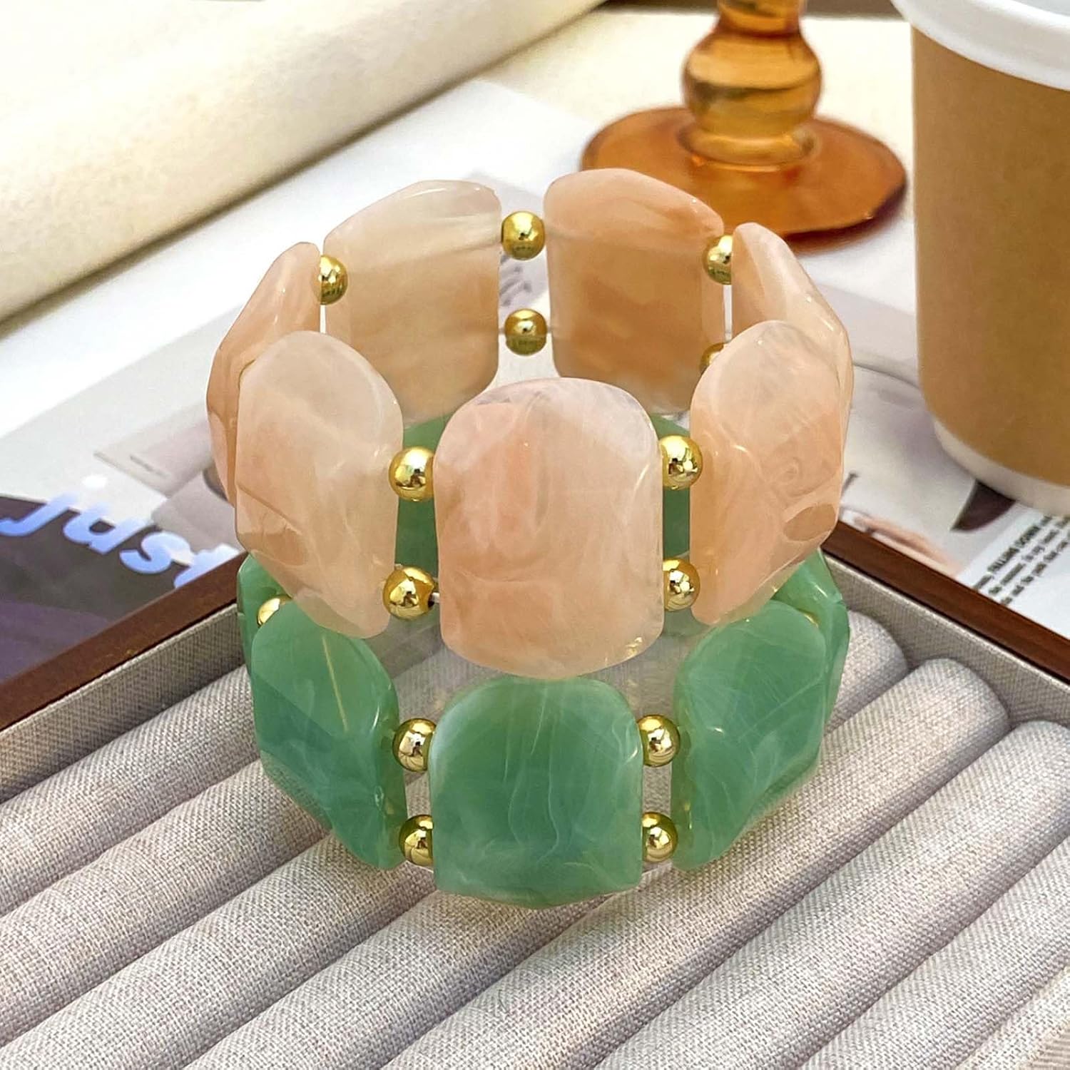 Gold Bangle Bracelet for Women Acrylic Bangles Elastic Bangles for Women Acrylic Bracelet Jewelry - Image 5