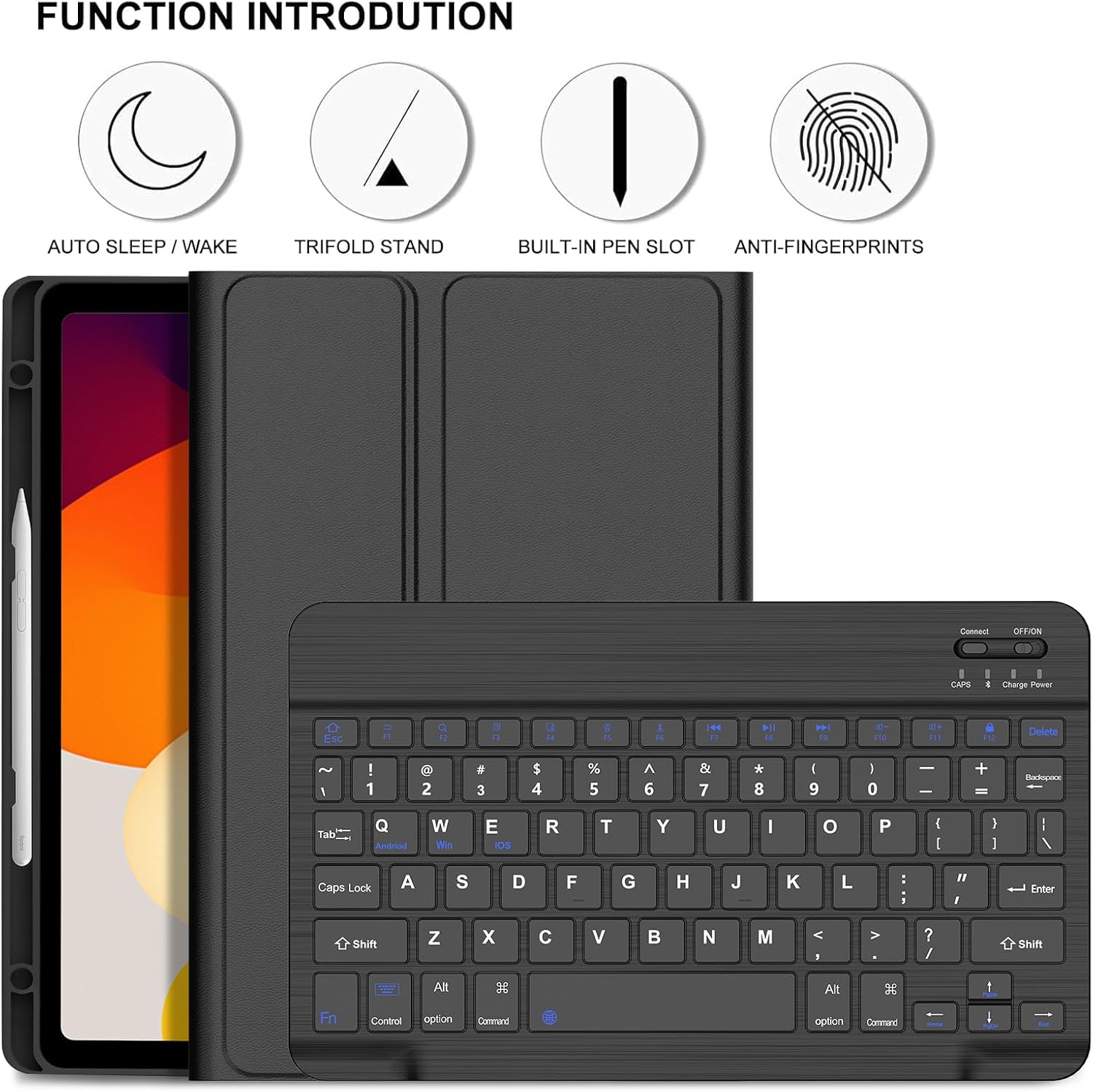IVEOPPE Keyboard Case for Redmi Pad 2 2025/Redmi Pad SE 11 Inch 2023, Magnetically Detachable Wireless Bluetooth Keyboard, PU Stand Folio Cover with Pen Holder, Thin & Light, Auto Sleep/Wake,Black