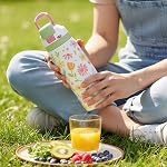 Bouteille d'eau en acier inoxydable floral, Isolée sous vide, Bouton poussoir, 32 oz, Cadeaux pour les femmes Filles Amis Adolescents Noël