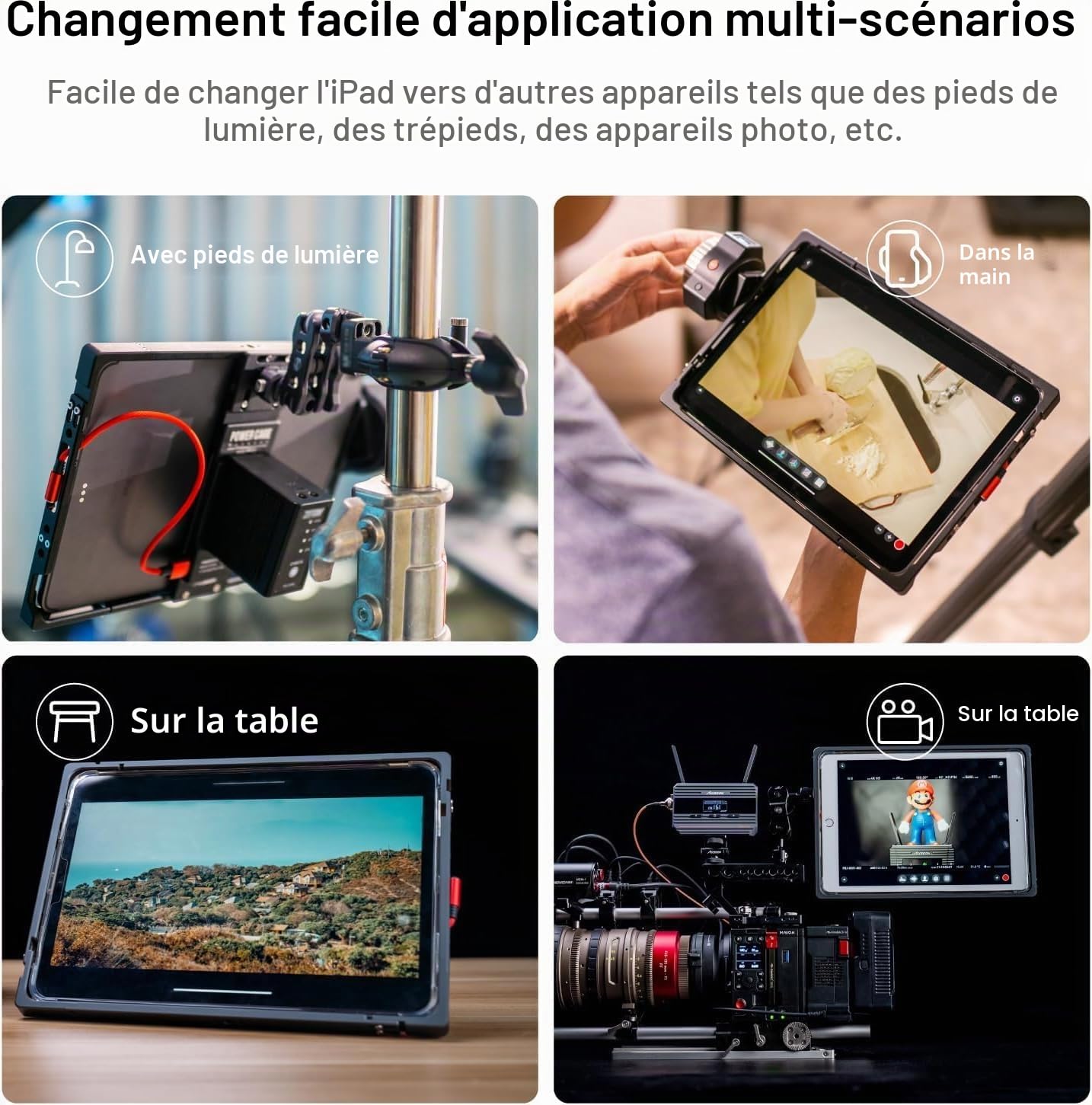 Accsoon PowerCage Pro II 12.9 Pouces Compatible avec iPad Pro Gen 3-6 pour Surveillance, Fonctionne avec l'adaptateur de Plaque de Batterie NP-F, Cage Longueur 279-29mm, Largeur 214-231mm