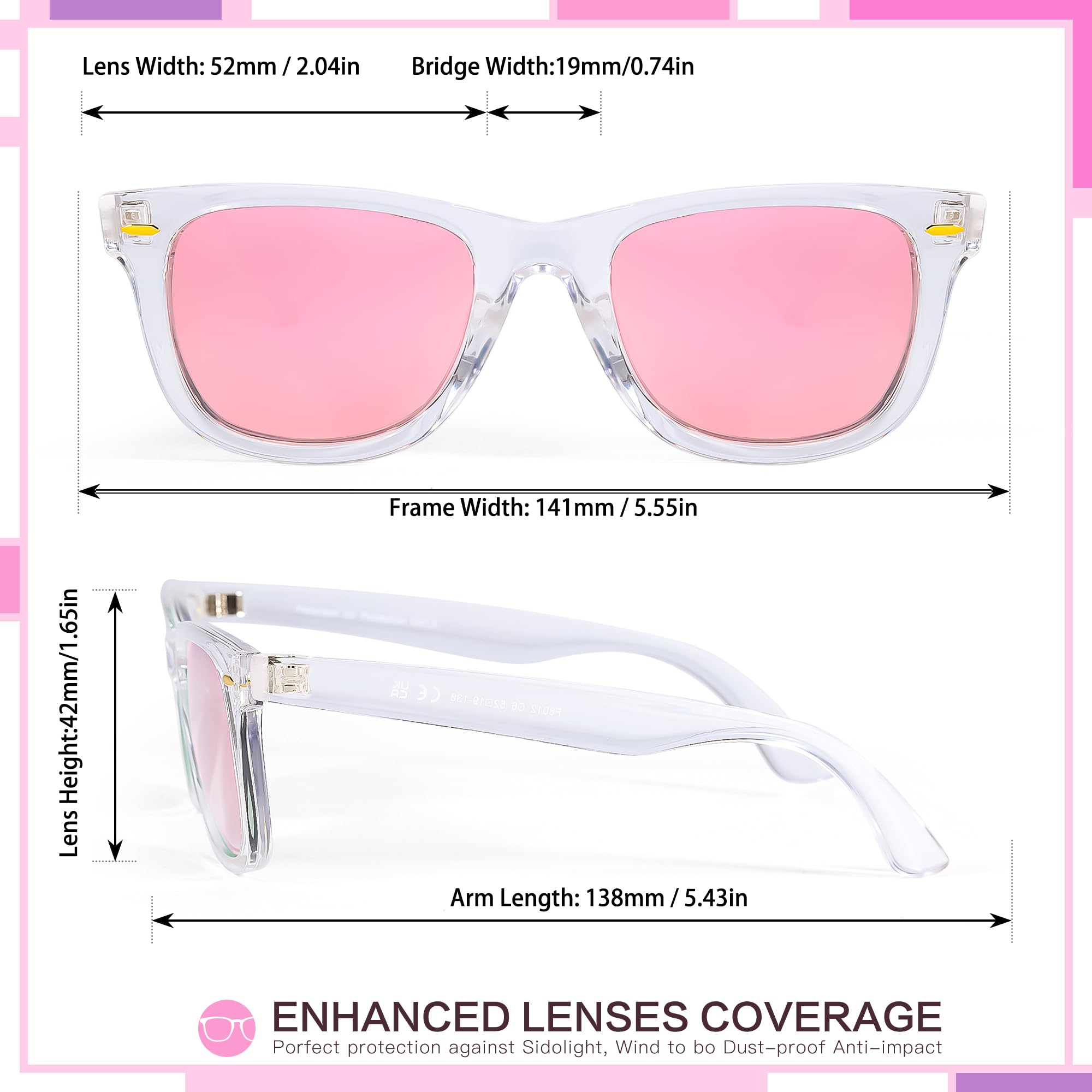 FancyPink Lentes de sol polarizados para mujer, protección UV400, lentes de sol de playa espejados, lentes de sol de moda de diseño, ajuste medio