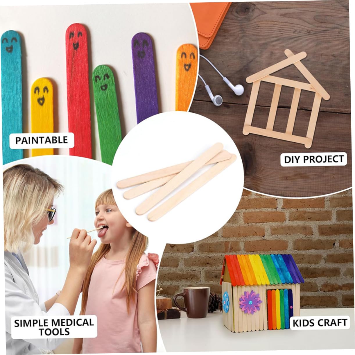 DOITOOL Palitos de Madera y Bordes sin Rebabas, Superficie Lisa de 50 Piezas, 10 Paquetes para Manualidades, Seguros para Niños y Bricolaje