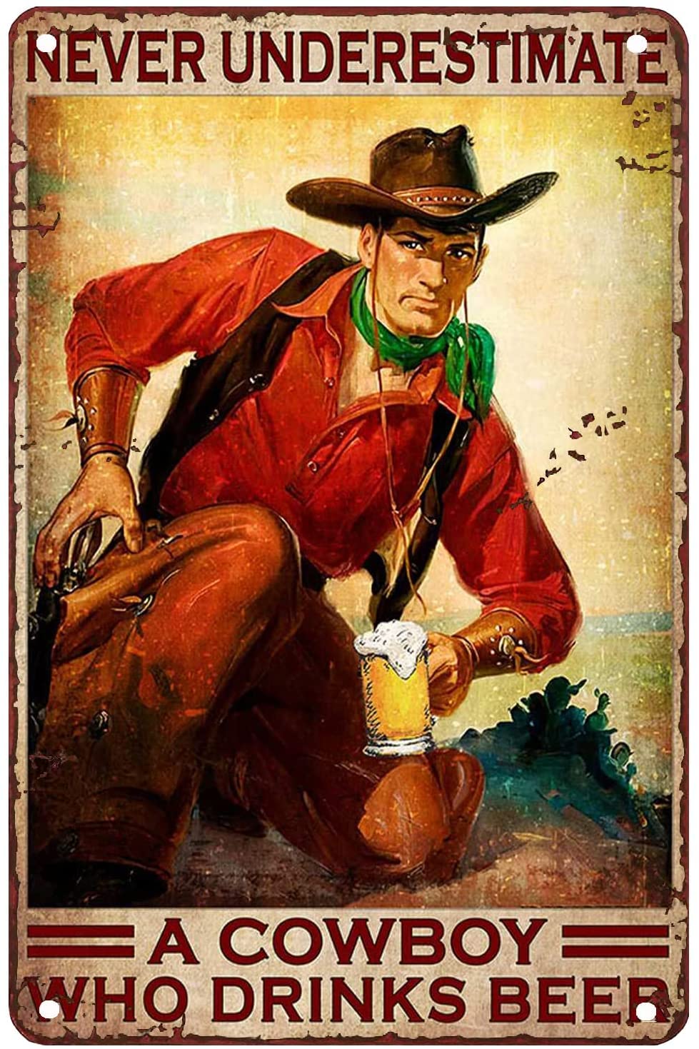 Beer Decor Outside Cowboy Loves Beer Never Underestimate A Cowboy Who Drinks Beer Vintage Metal Bathroom Signs Metal Sign Vintage Home Decor Rustic Tin Sign Wall Art Metal Poster for Room 12x8 inch