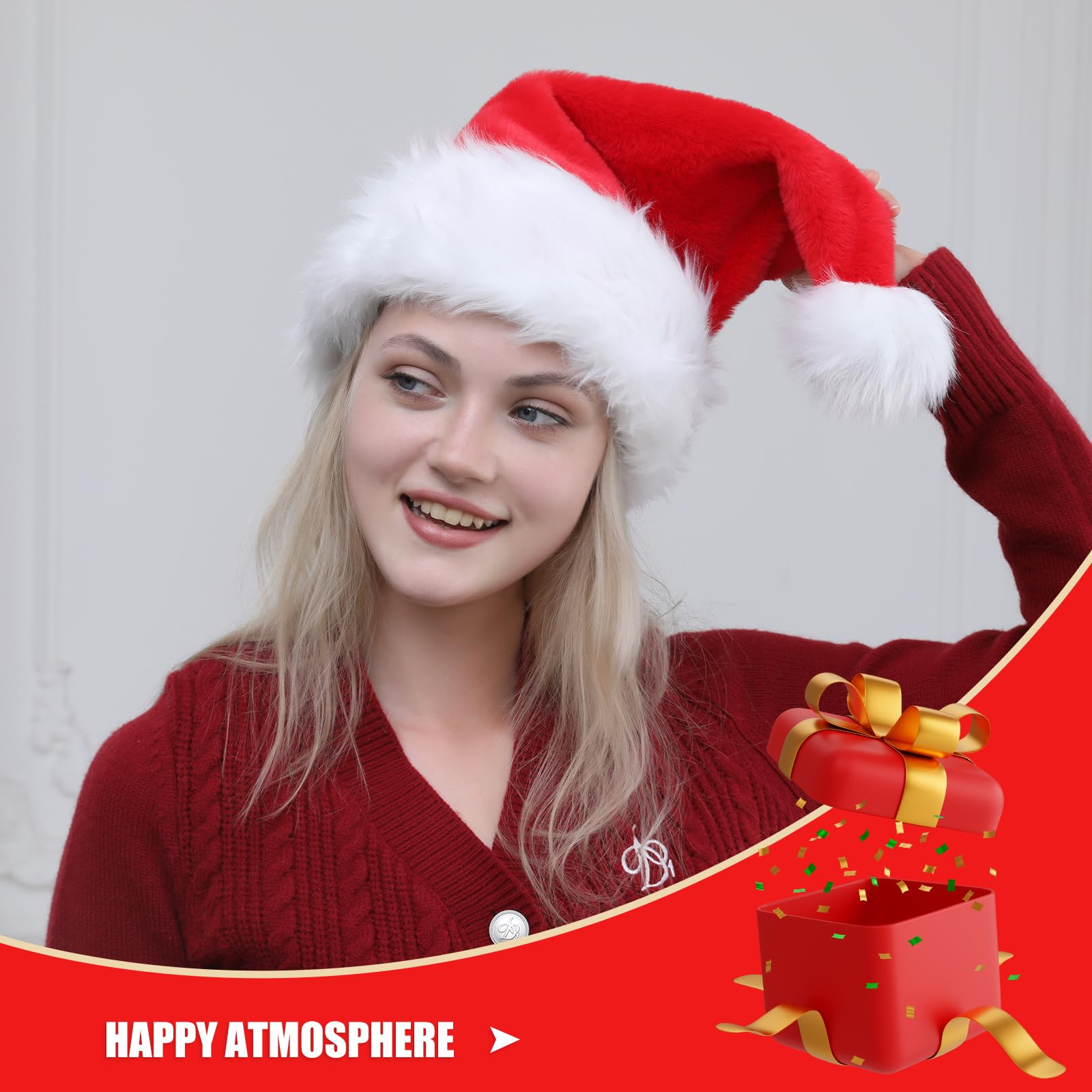 Sombrero de Navidad, sombrero de Papá Noel, sombrero de Navidad para adultos, sombrero de Papá Noel de felpa súper suave para Navidad, Año Nuevo, fiesta