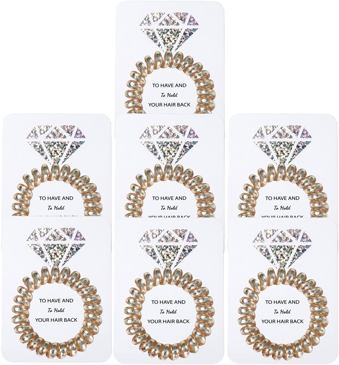 Bachelorette Party Hair Ties with Laser Diamond Card,Bridesmaid Proposal Gifts Set of 7,Spiral Hair Ties Scrunchies,Bridal Shower Wedding Favors Souvenirs Decorations for Guest (Champagne)