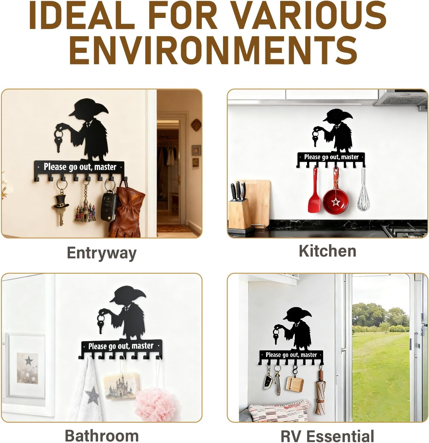 House Elf Style Metal Key Hooks – 8-Hook Wall Organizer with Matte Finish | Magical-Themed Home Decor & Gifts for HP Fans