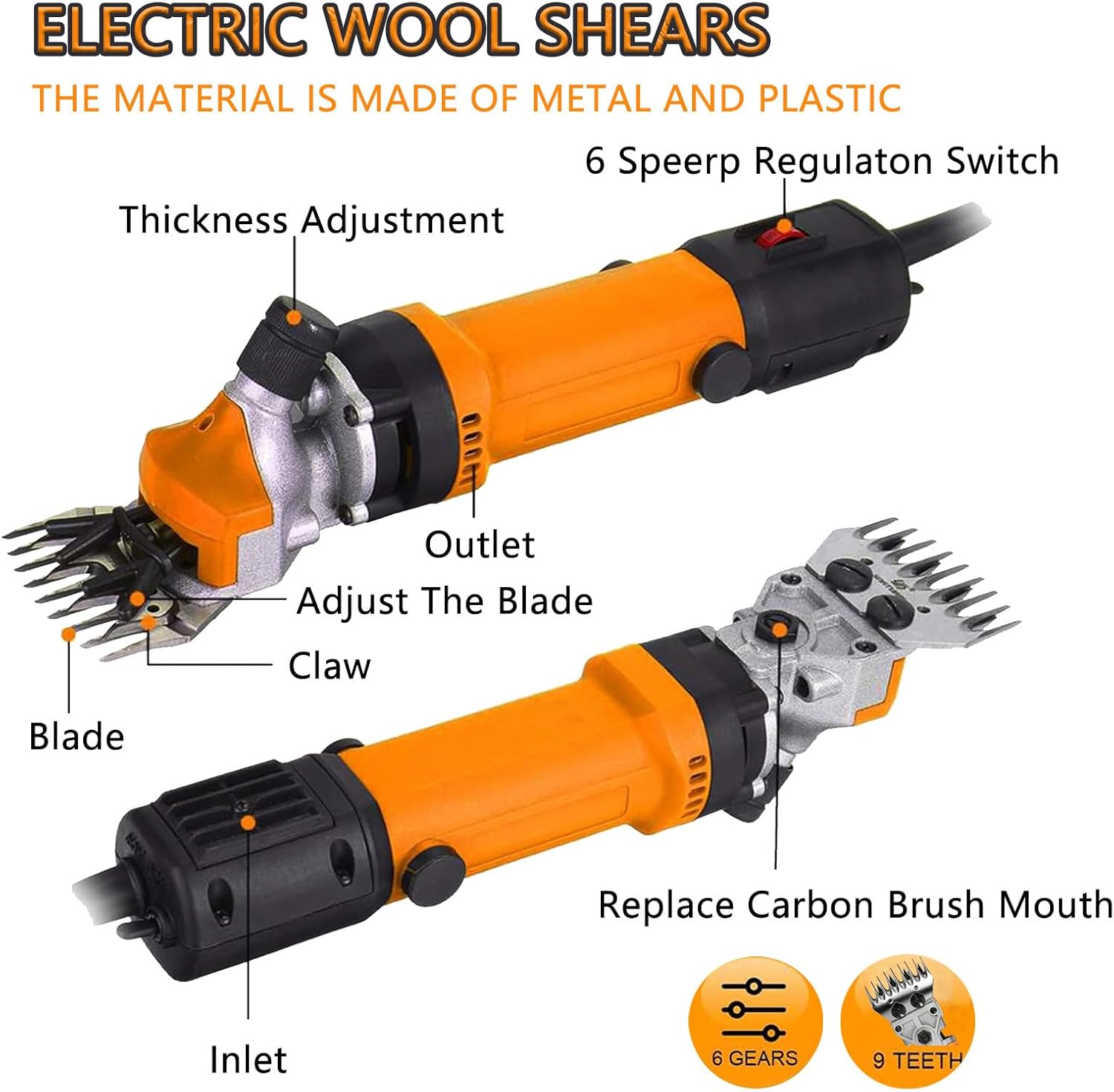 Professional Electric Horse Hair Clipper, Heavy Duty 1000W & 6 Speeds Adjustable Low Vibration Electric Equine Shears, Hair Grooming Trimmer for Pet Livestock Coats 1piece