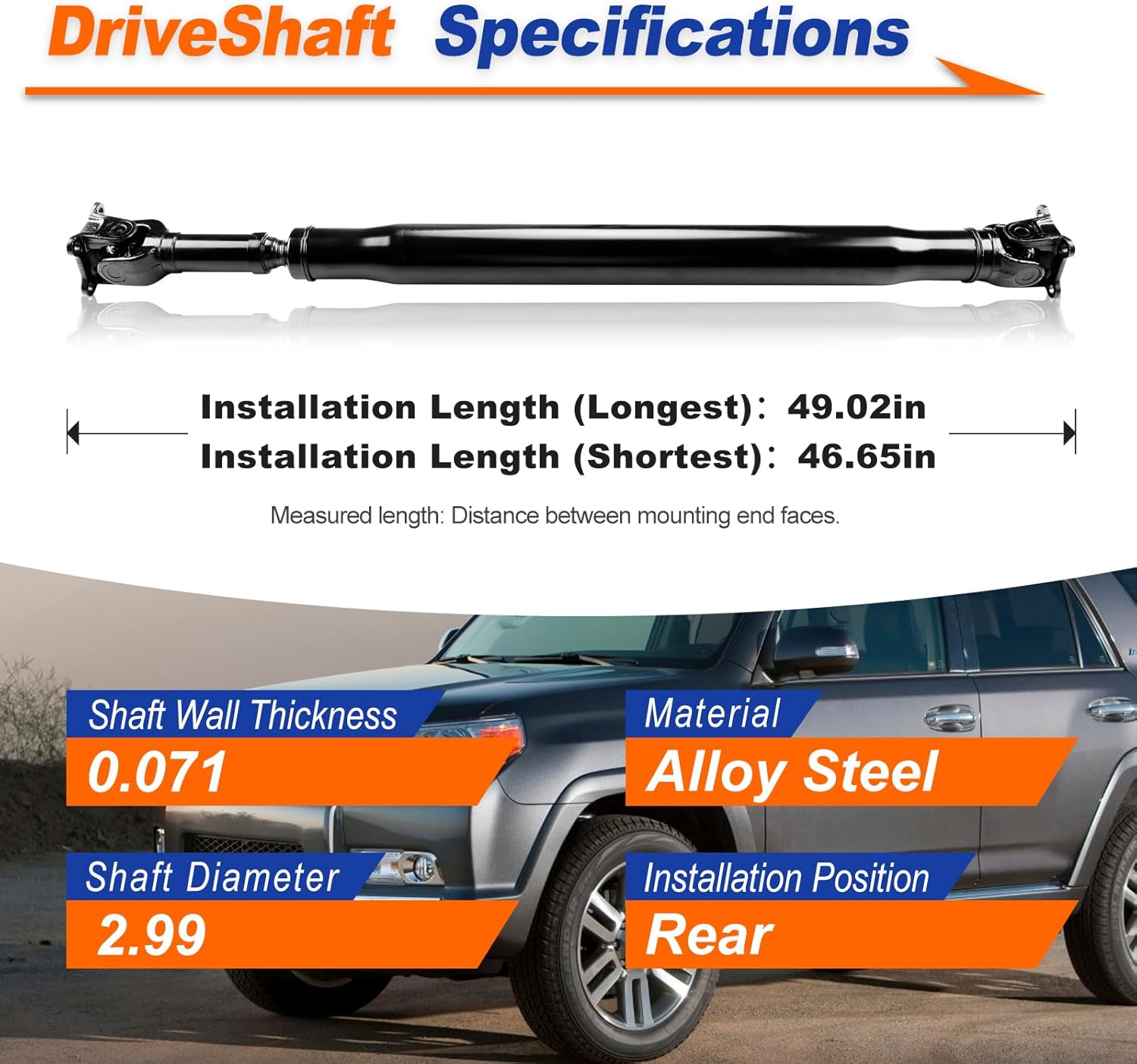 37110 6A440 Rear Drive Shaft Prop Shaft Driveshaft Assembly Fit for Toyota 4Runner 2003-2009 4.0L 4WD; Replace# 37110 6A440, 371106A440, 936775, 655003