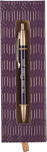 Christian Art Gifts Elegante bolígrafo retráctil mediano grabado con láser en caja de regalo para mujeres Lord Bless You - Versículo bíblico grabado