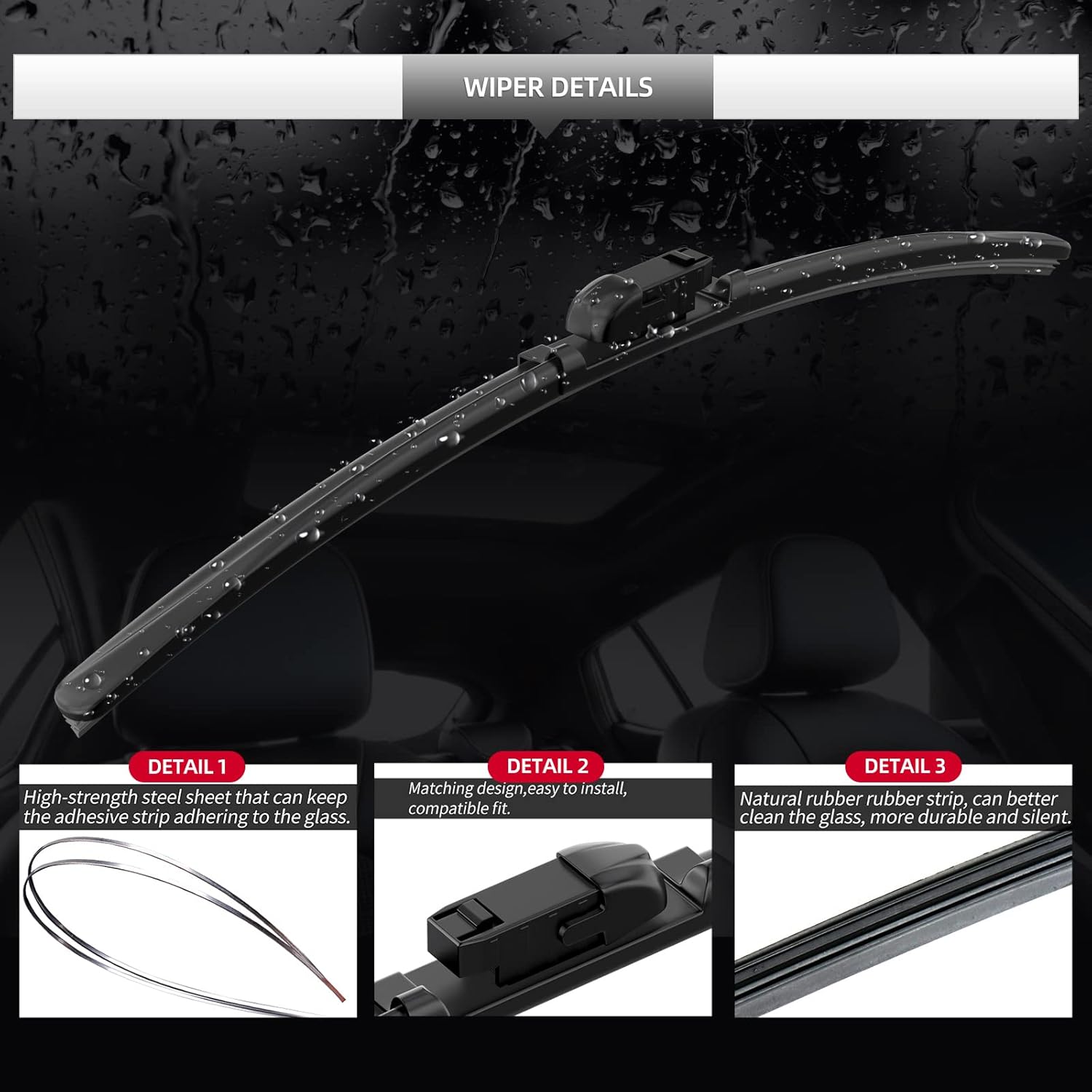 Front and Rear Windshield Wiper Blades, 3 Pcs Front and Back Windshield Wipers Blades Replacement for Land Rover Discovery 2017-2025, Car Window Wiper Blades from 2017 to 2025