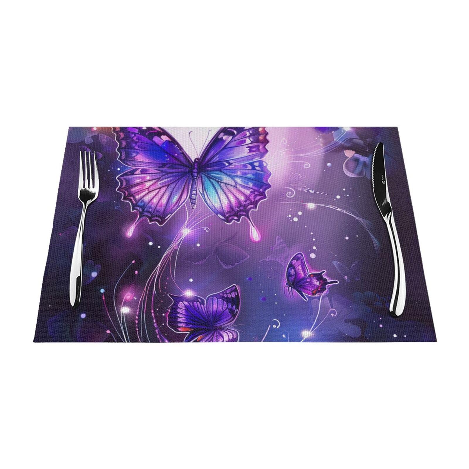 Butterflies Printed PVC Placemat 1 PCS for Kitchen Dining Table Heat-resistand Washable Table Mats 18x12 in