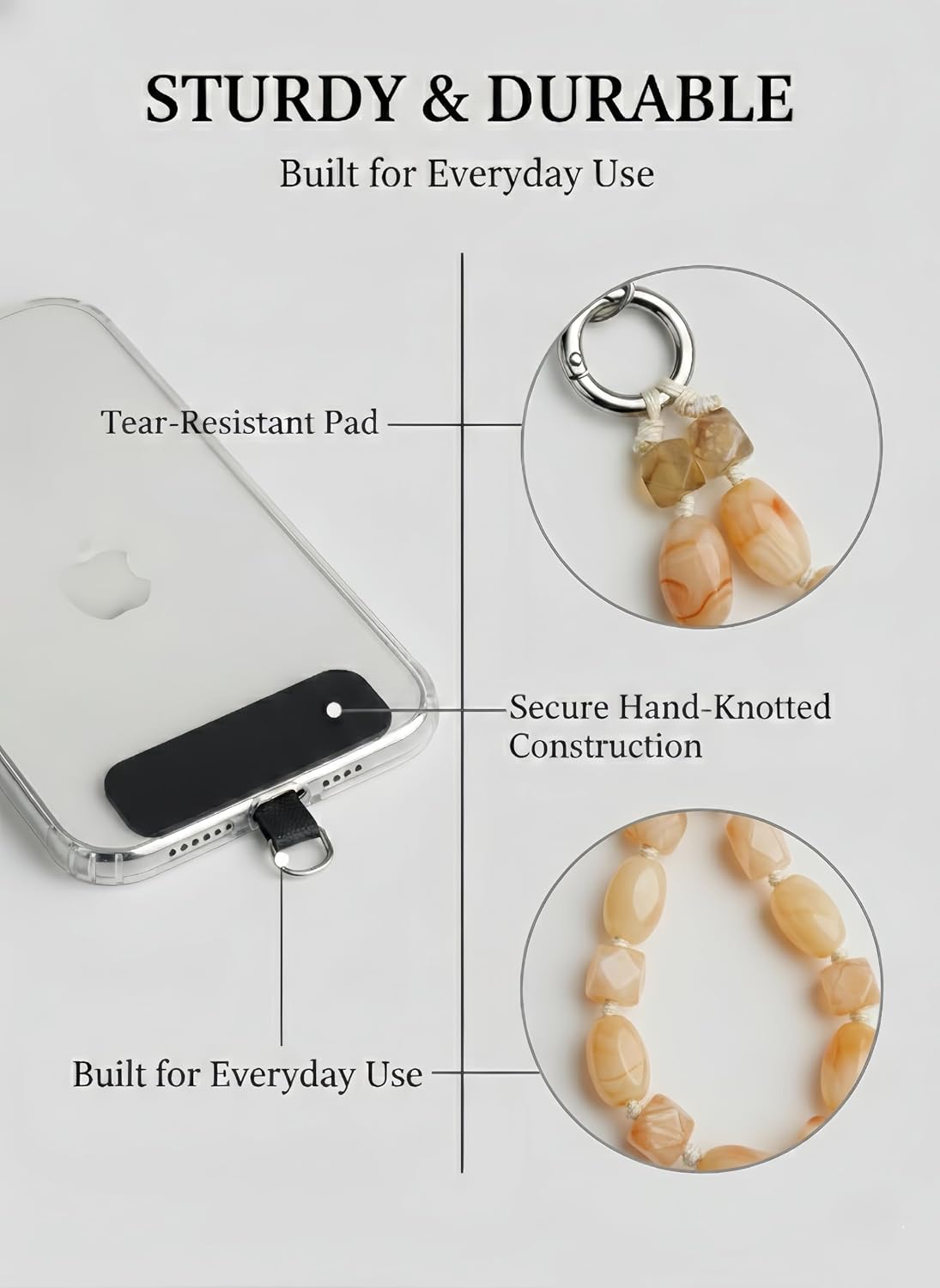 Beaded Phone Wrist Strap with Irregular Stone Beads and Hand Knot image 5