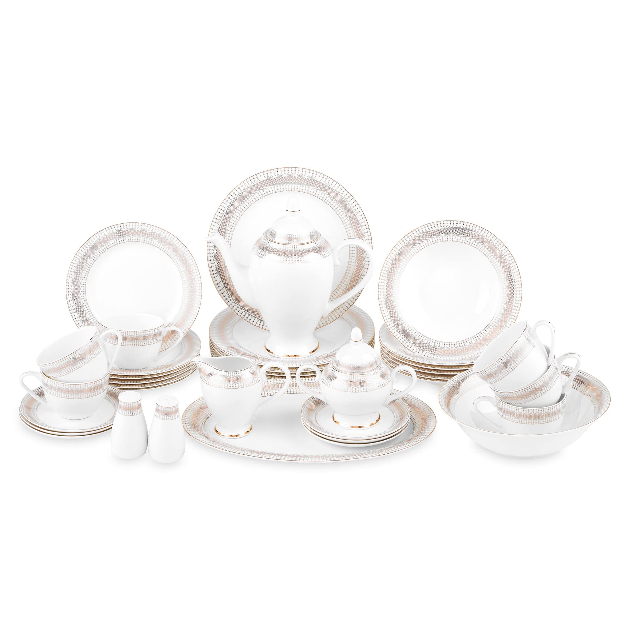 Service de table AGNES blanc doré 37 pièces pour dresser une table chic sans fausse note